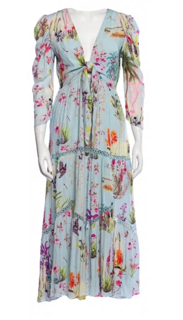 Hemant & Nandita Blue Floral Maxi Dress Cotton Blend - Small